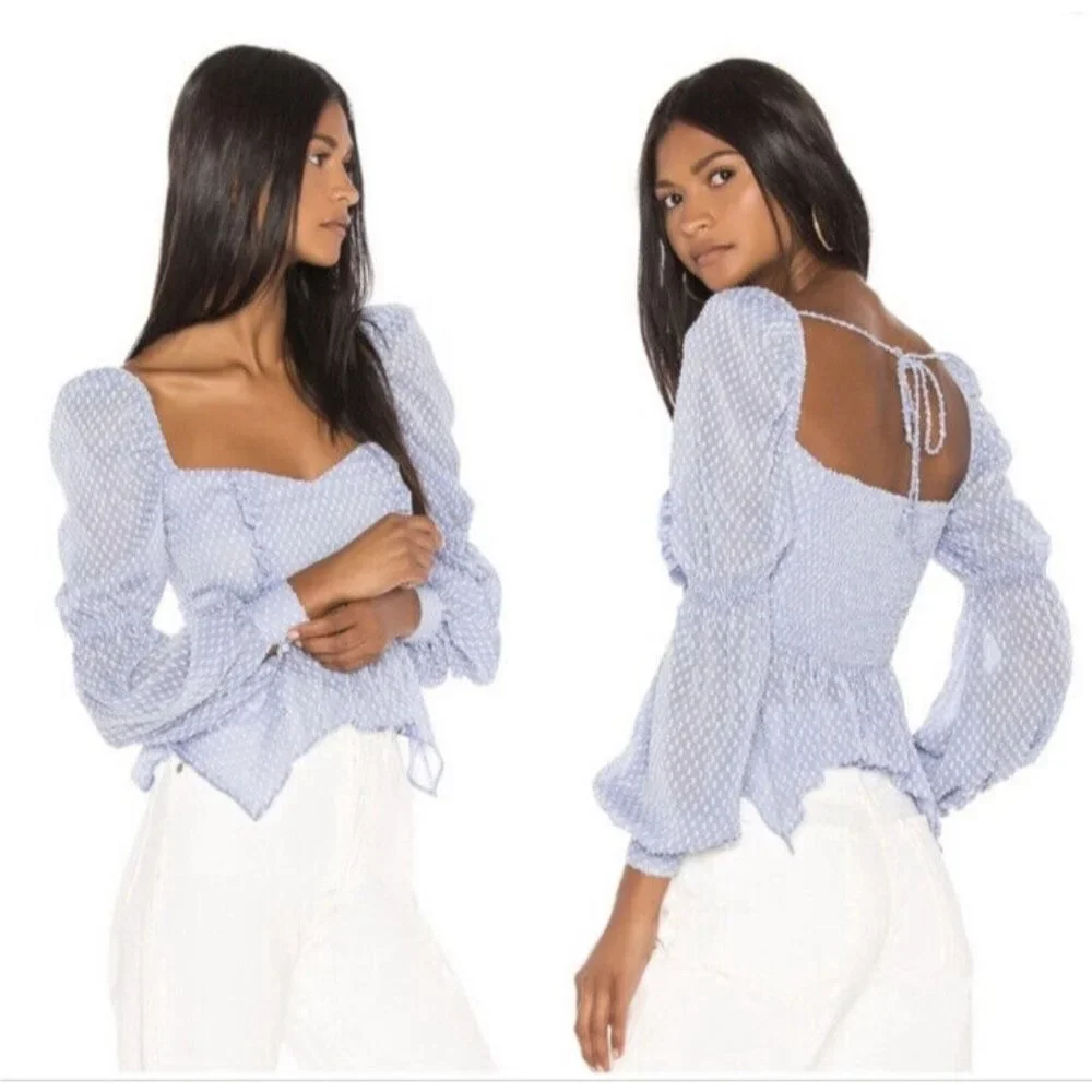 Song of Style Clara Top Sky Blue Long Sleeve Peplum